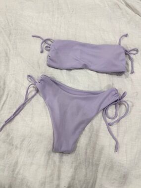 Lilac Ribbed Tie-Side Bikini Set
